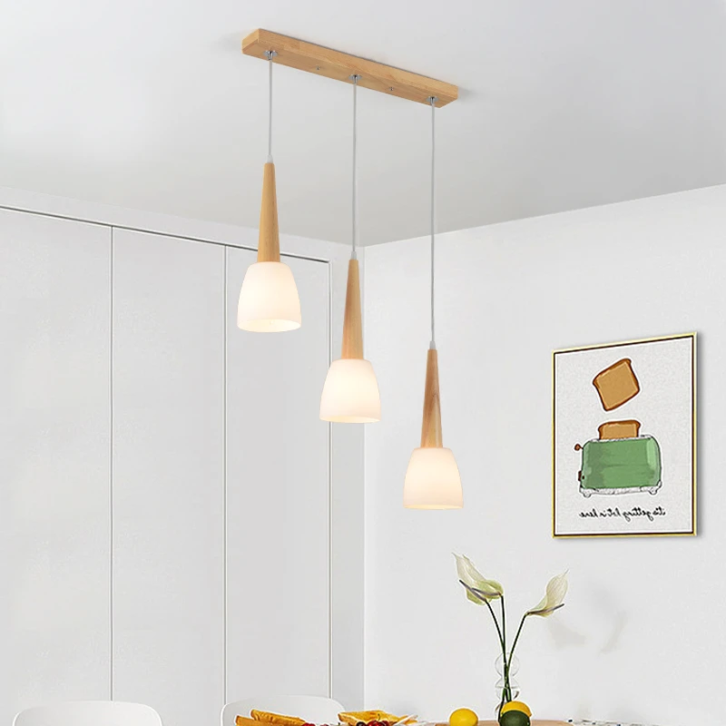 简约原木吊灯3头餐厅餐桌灯卧室床头北欧房间小吊灯实木日式灯具