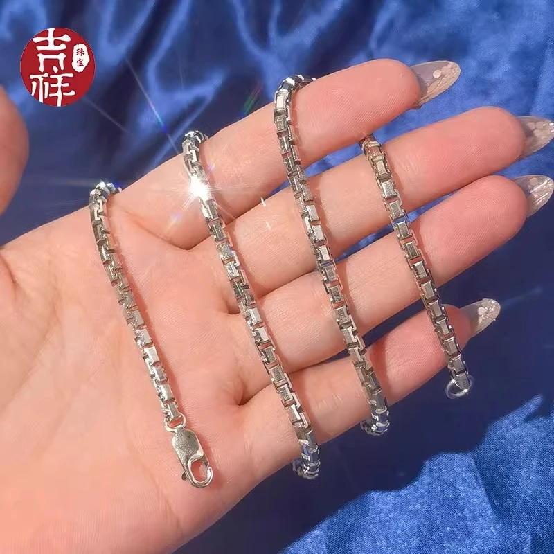 链子925银 金厚包足银Pt950圆蛇骨链男女情侣锁骨链街头设计感