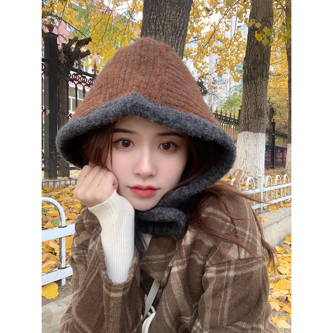 巴拉克拉毛线帽女冬季加厚保暖帽子围脖一体护耳学生秋冬针织帽子