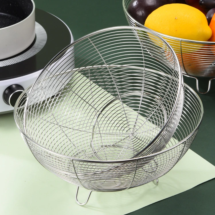 食品级不锈钢水果篮沥水篮家用松弛感厨房圆形洗菜篮果蔬篮水果盆