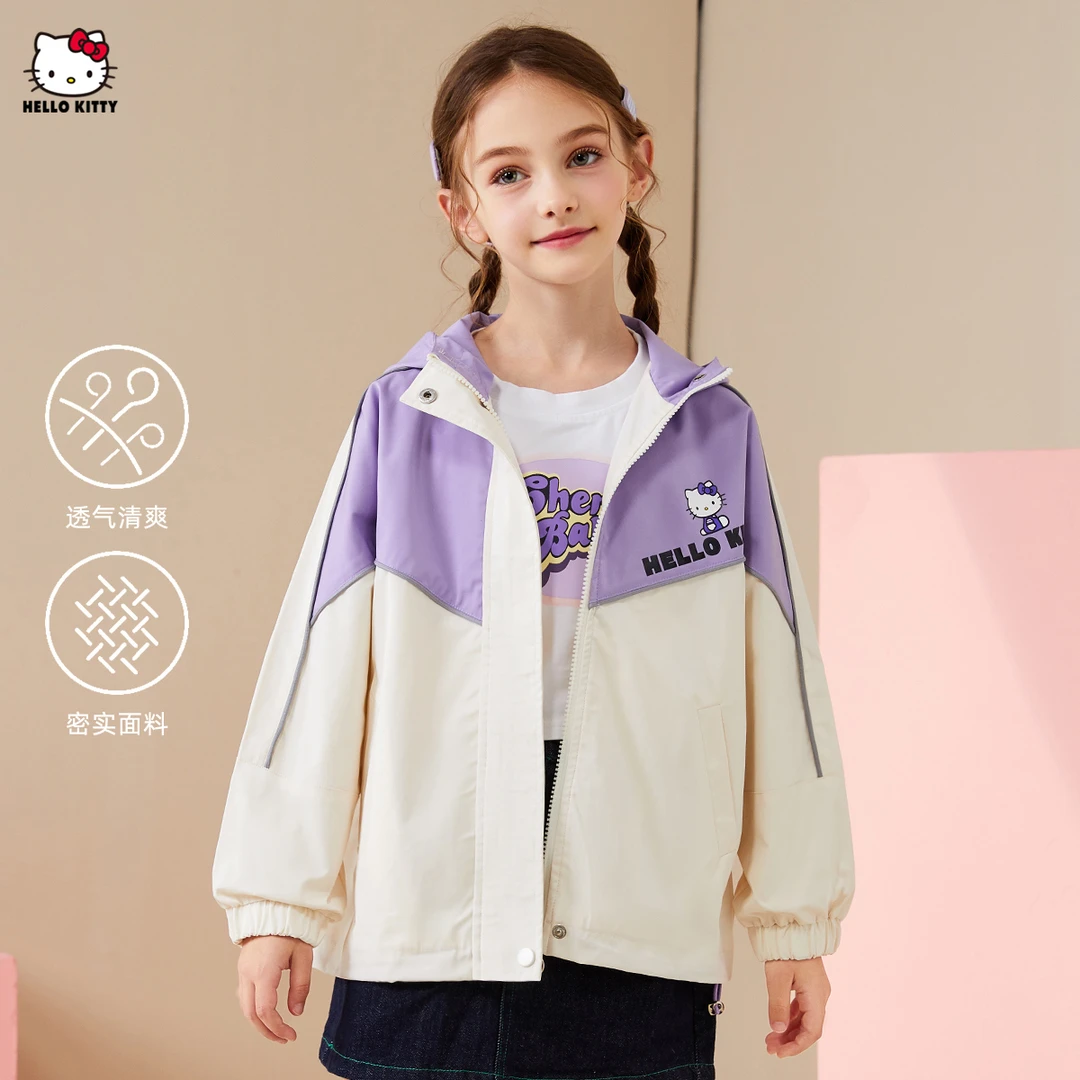 女童百搭撞色雅丹风休闲外套2024新款中大童卡通洋气时髦夹克