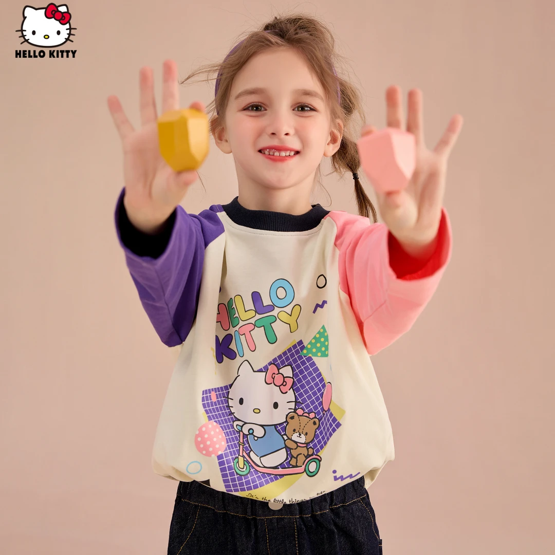 HELLO KITTY/凯蒂猫女童春秋套头T恤2024新款中大童春季甜美上衣
