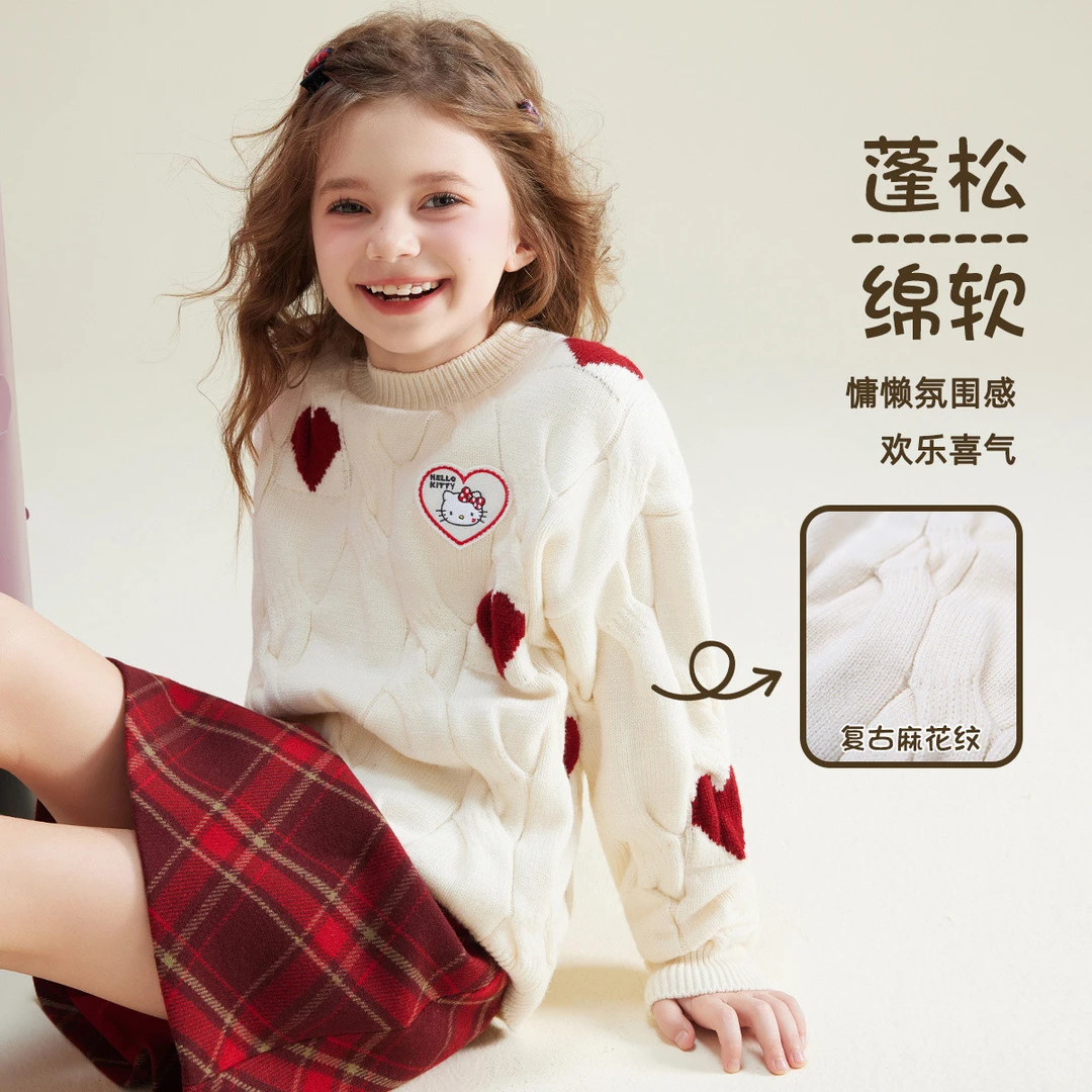 女童秋冬季甜美爱心保暖毛衣2024新款儿童暖和舒适中大童秋装