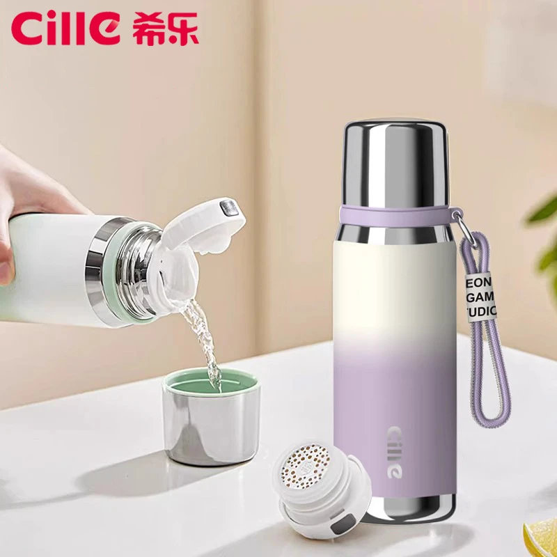 希乐保温杯新款泡茶保温杯女士大容量简约真空户外便携车载防摔杯