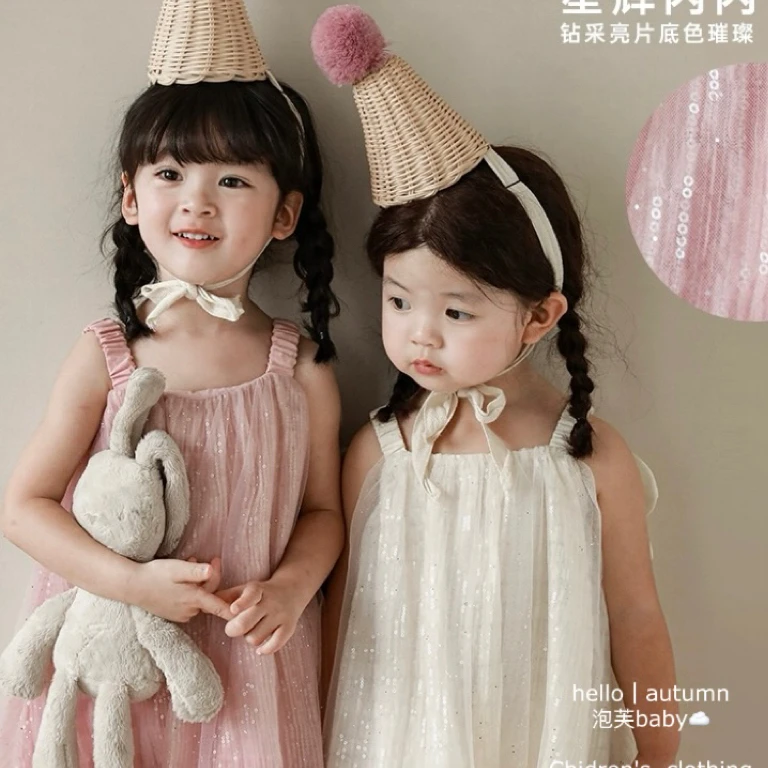 女童吊带网纱裙24款夏季立体翅膀宝宝洋气亮片公主裙小女孩裙子