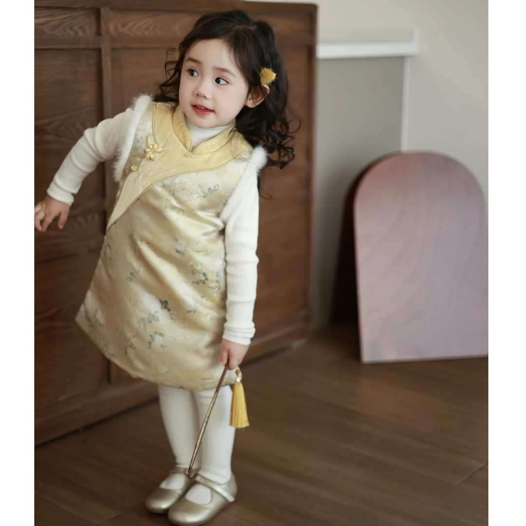 【泡芙baby】年服女童丝绒旗袍裙秋冬洋气女宝宝连衣裙子
