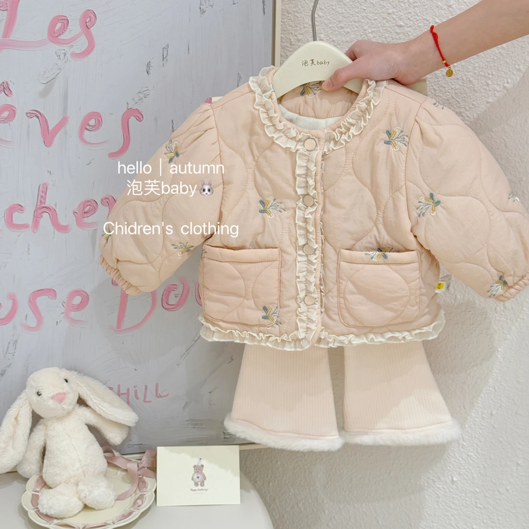 【现】韩版女童冬装外套2025新品洋气女宝宝加绒棉服加厚棉衣