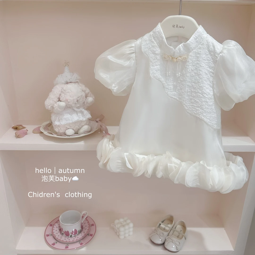 【现】超仙国风2025新品女童夏装连衣裙洋气泡泡袖公主裙女宝宝旗袍