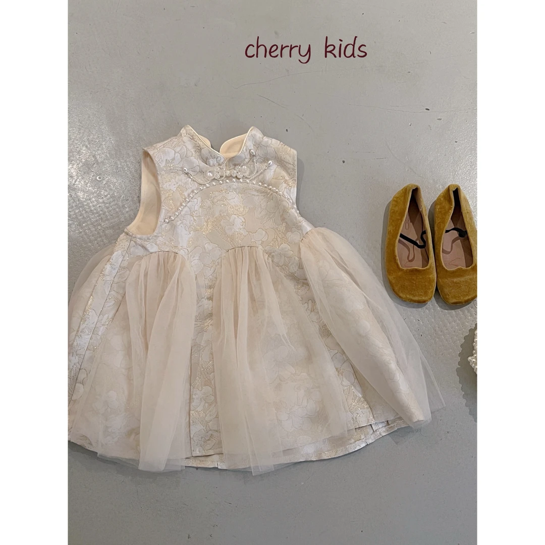 【泡芙baby】童装连衣裙秋冬新款2024新中式国风女宝宝盘扣背心纱裙