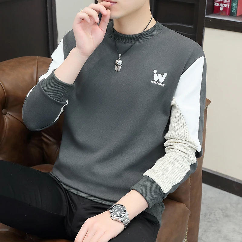 青少年春秋卫衣男潮牌潮流拼接打底衫长袖高档男装上衣服2024新款
