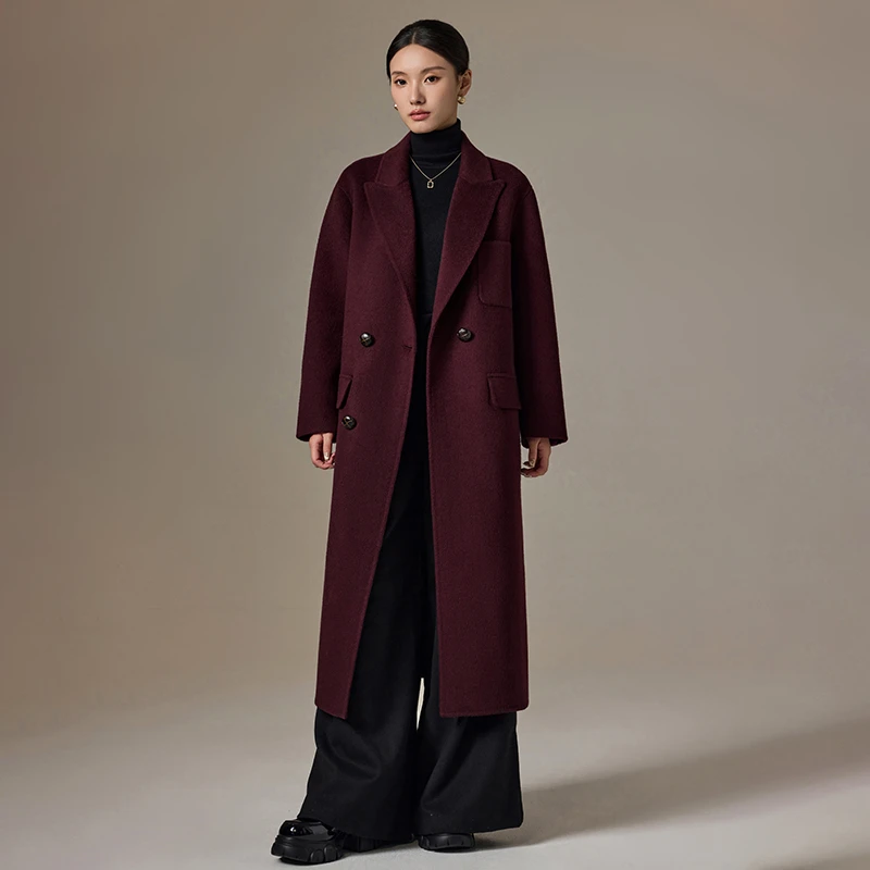 手工缝制高定双面呢绵羊毛大衣2024秋冬新款580926