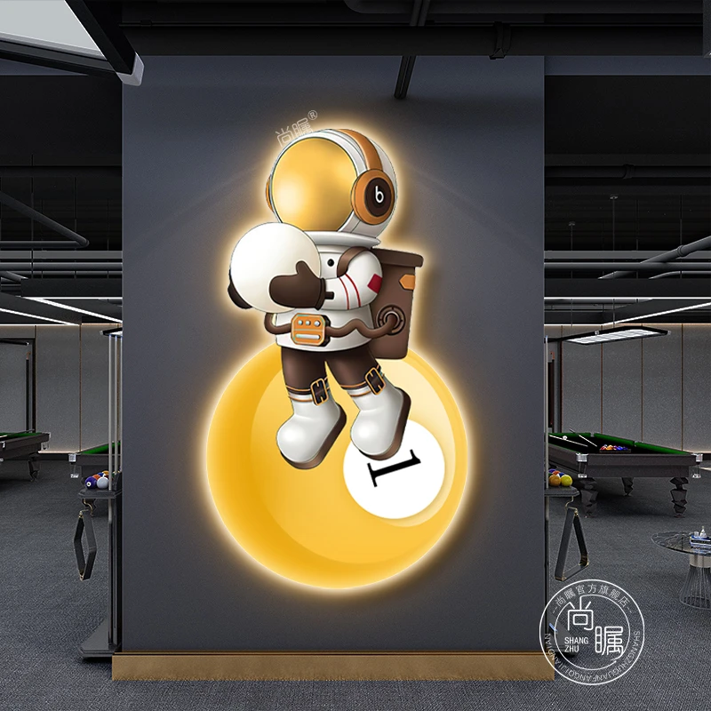 led发光太空人台球室装饰画斯诺克房间壁画桌球厅墙壁背景墙挂画
