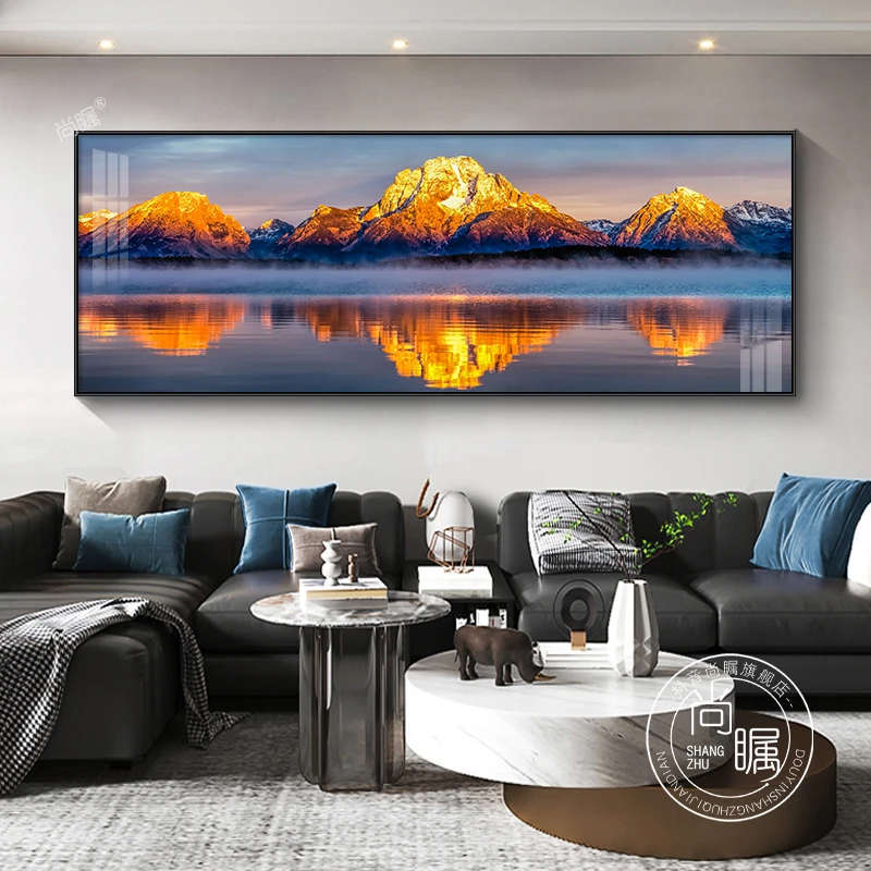日照金山装饰画轻奢大气背靠金山客厅沙发背景墙壁画办公室风景画
