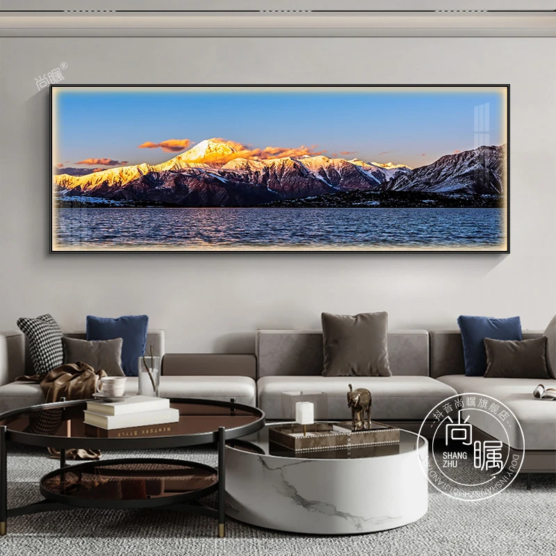 贡嘎雪山Led客厅发光装饰画雪山风景沙发背景墙挂画办公室墙壁画
