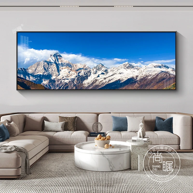 四姑娘山客厅装饰画轻奢大气雪山风景沙发背景墙壁画高档晶瓷挂画