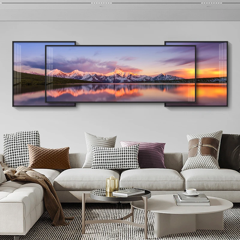 客厅装饰画背有靠山轻奢挂画现代沙发背景墙壁画大气金山三联叠加
