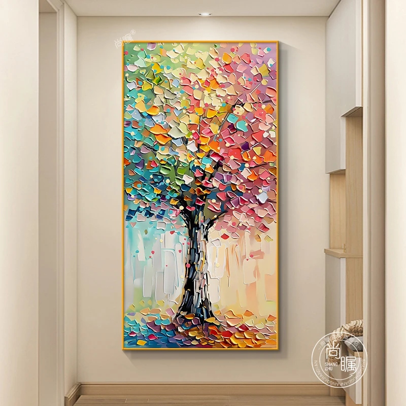 玄关发财树装饰画入户正对门壁画走廊过道挂画抽象艺术高级感墙画