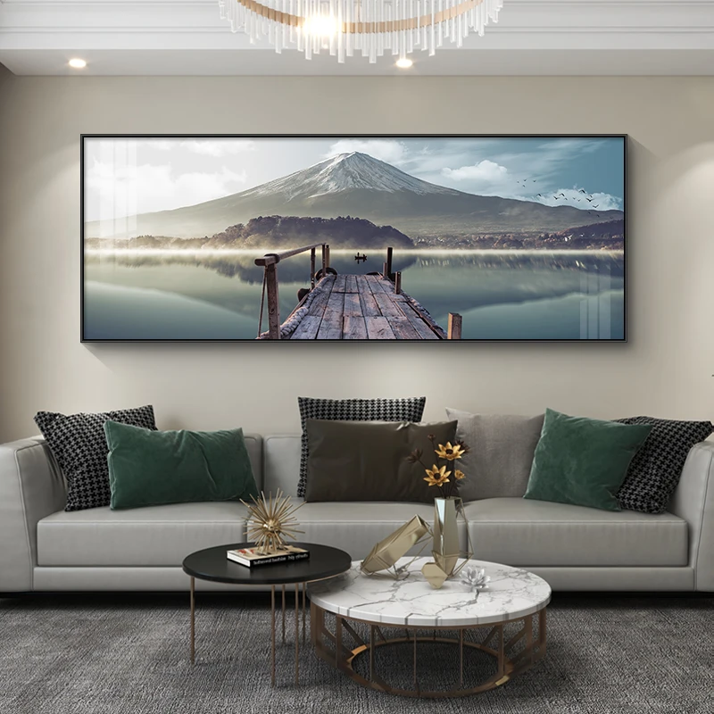 富士山客厅装饰画沙发背景墙壁挂画现代轻奢风景日出2024年新款
