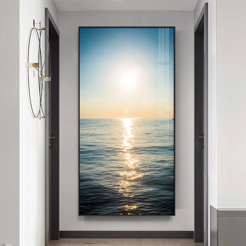 入户玄关装饰画现代轻奢客厅走廊过道尽头墙壁画大海日出风景挂画