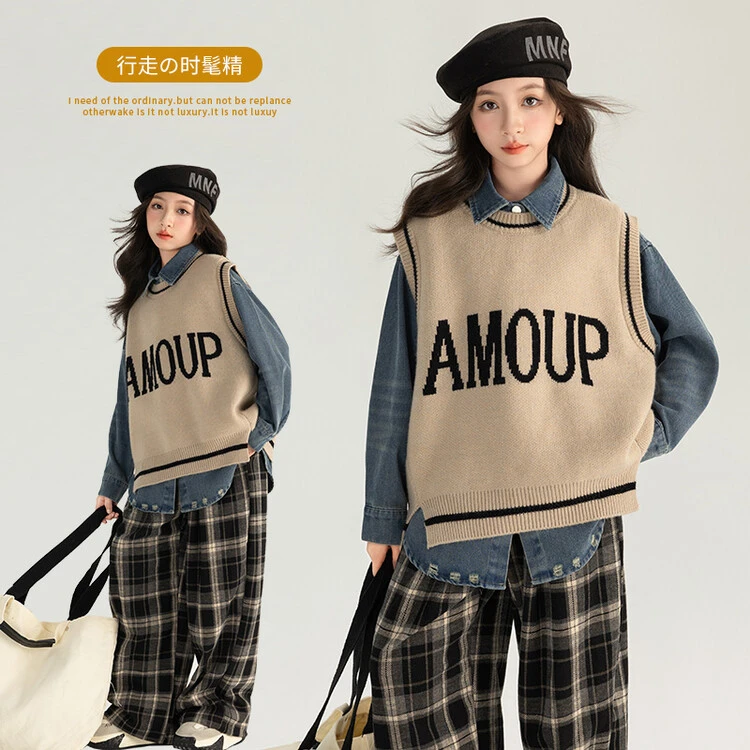 女童套装秋款2024儿童8-14岁时髦洋气中大童女孩网红复古三件套潮