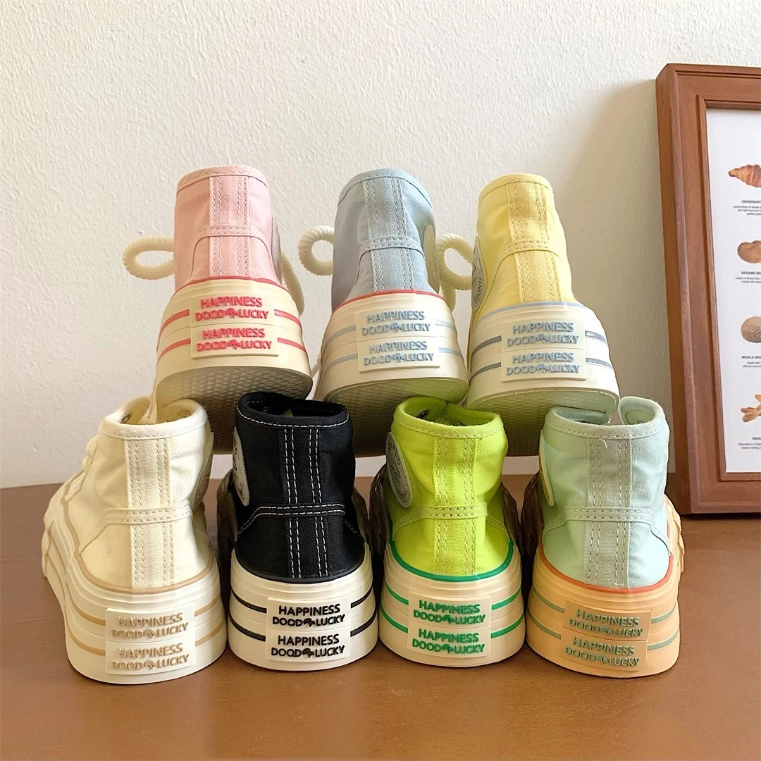 网红多巴胺配色帆布鞋厚底透气学生春夏季休闲时尚百搭可爱女鞋子