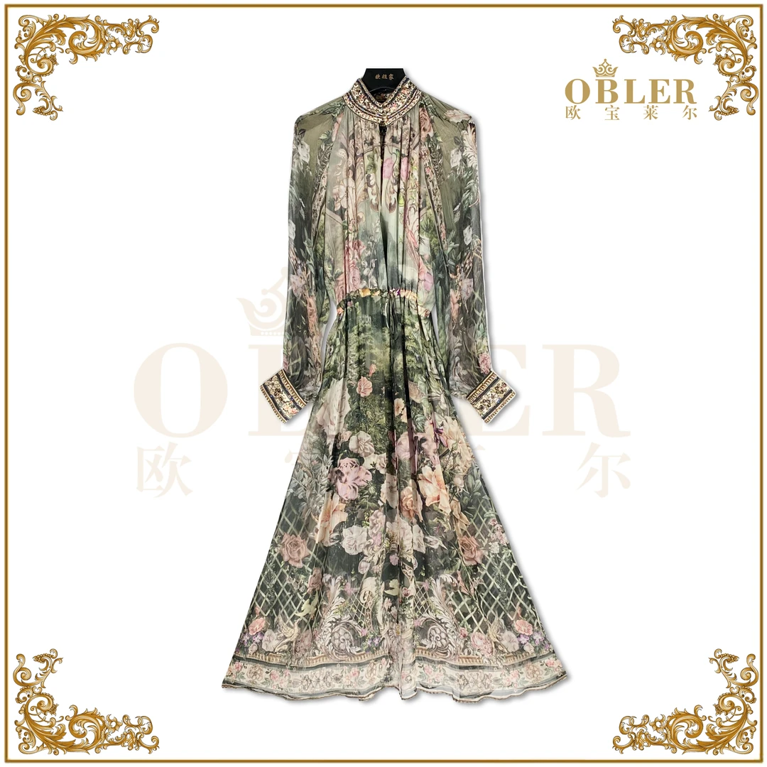 【水墨丹青】OBLE2024新款时尚真丝女装气质连衣裙 301-24165
