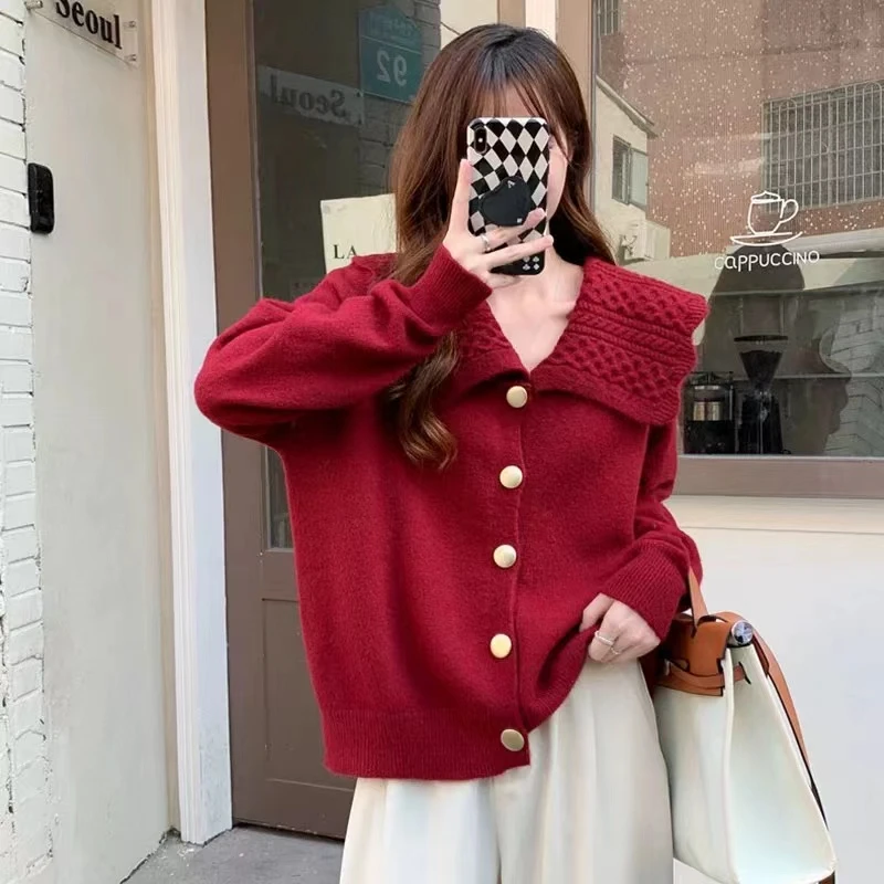 大码女装秋冬新款胖mm慵懒风毛衣女设计感小众宽松开衫针织衫外套