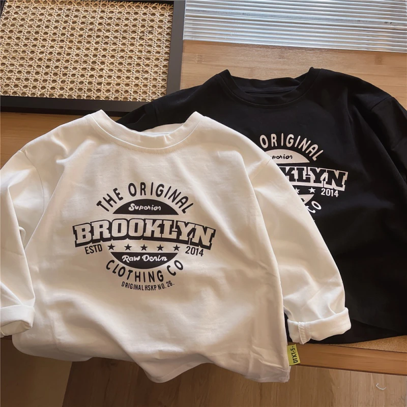 【纯棉】男童长袖T恤2024春秋宽松儿童圆领打底衫小童宝宝内搭上衣A