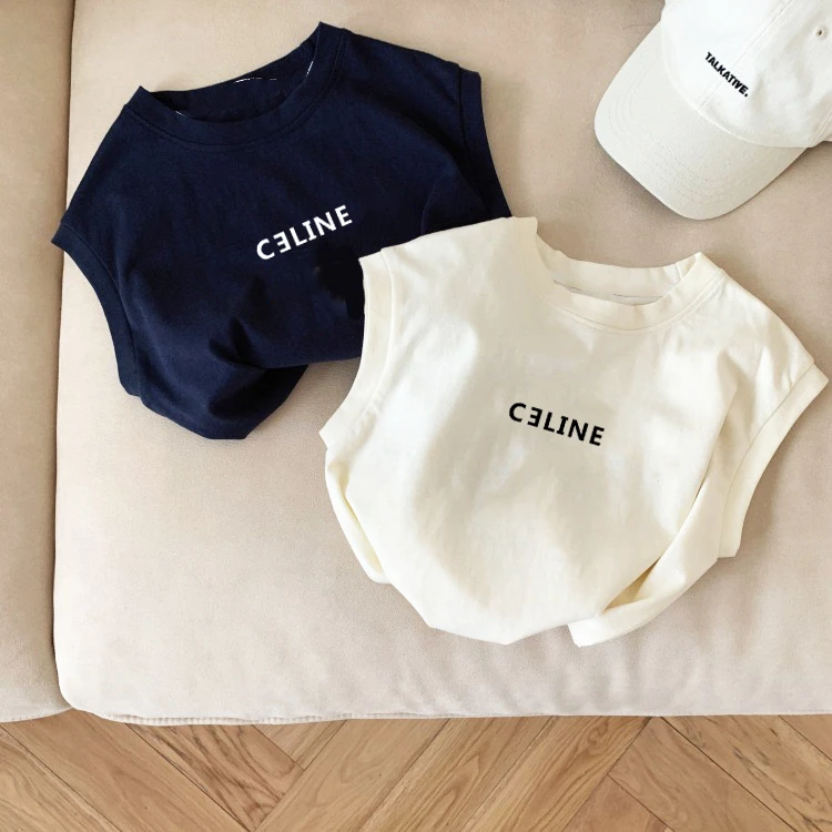 【纯棉背心】儿童无袖t恤衫2024简约可爱童装中小男女坎肩背心上衣A