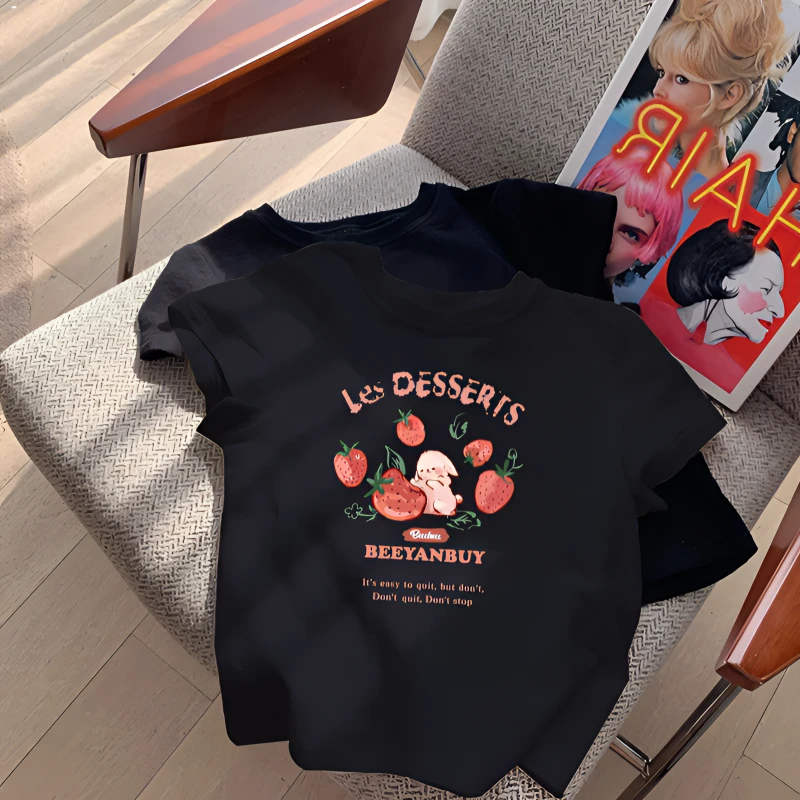 【纯棉】儿童短袖女童夏装洋气t恤小熊印花夏款男童白色半袖上衣ins