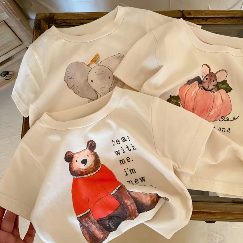 【纯棉】童装男女童短袖卡通韩系宝宝中小儿童t恤宽松百搭半袖上衣A