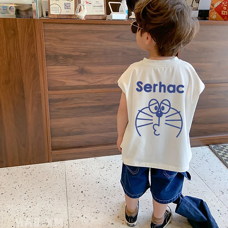 【纯棉】儿童背心潮流时尚无袖体恤衫2024夏季休闲宽松舒适男孩坎肩