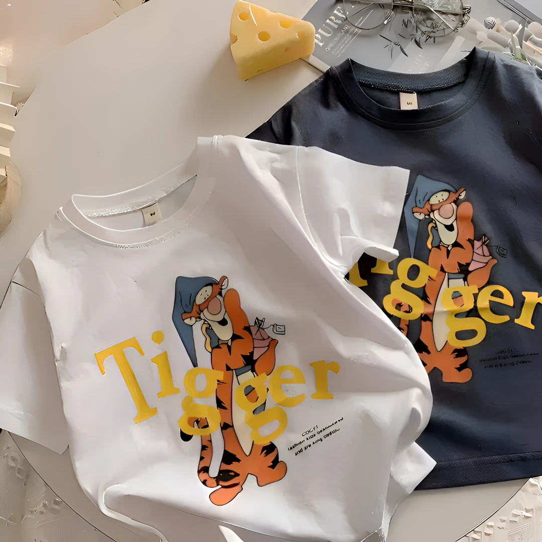 【纯棉】儿童夏季短袖百搭T恤韩版男童女童装卡通印花宝宝休闲上衣A