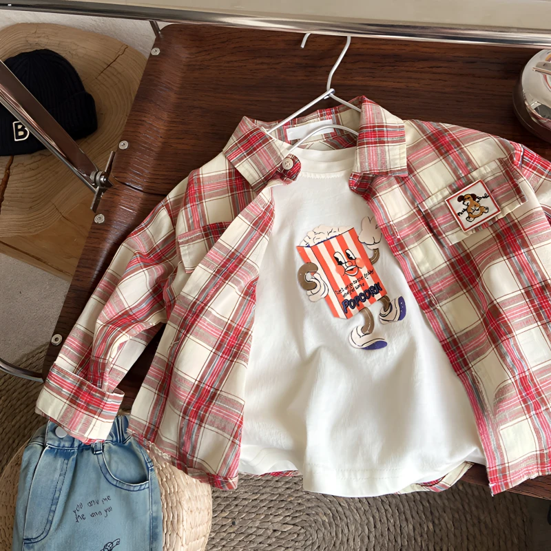 【纯棉】长袖超百搭儿童春装爆米花印花T恤男女童圆领打底春秋内搭A