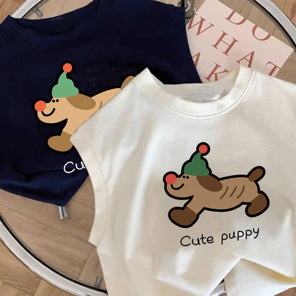 【纯棉】男女童无袖t恤夏季新儿童装百搭印花宝宝背心休闲上衣薄A