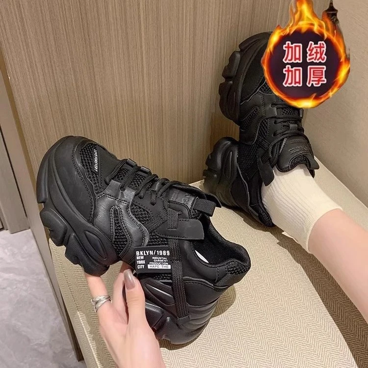 2023冬季新款休闲鞋小个子增高老爹鞋灰色单鞋轻便运动鞋女潮流