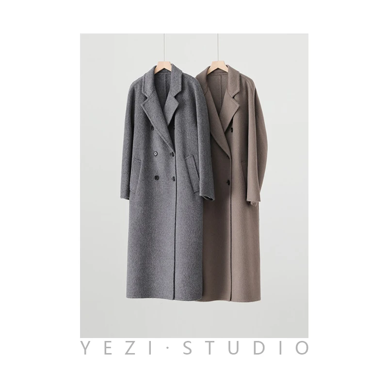 阿尔巴卡羊驼毛定纺双面呢廓形大衣23415717
