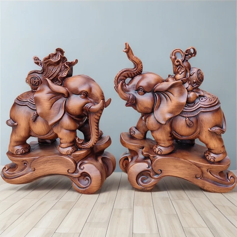 招财大象摆件一对电视酒柜装饰品创意礼品风水象摆设大号中式