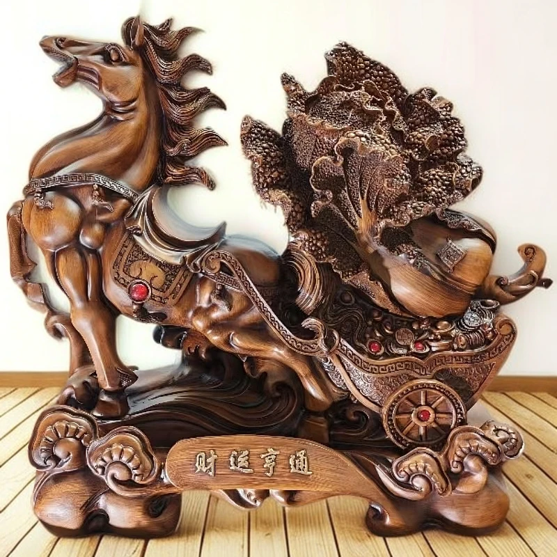 马拉车马摆件工艺品马到成功招财白菜客厅办公室老板桌开业送礼物