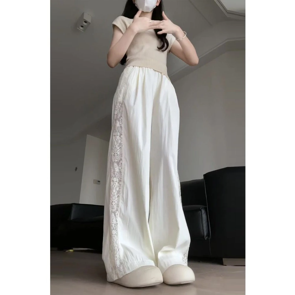 新中式蕾丝拼接山本裤夏季薄款女日系慵懒风宽松休闲直筒阔腿裤子