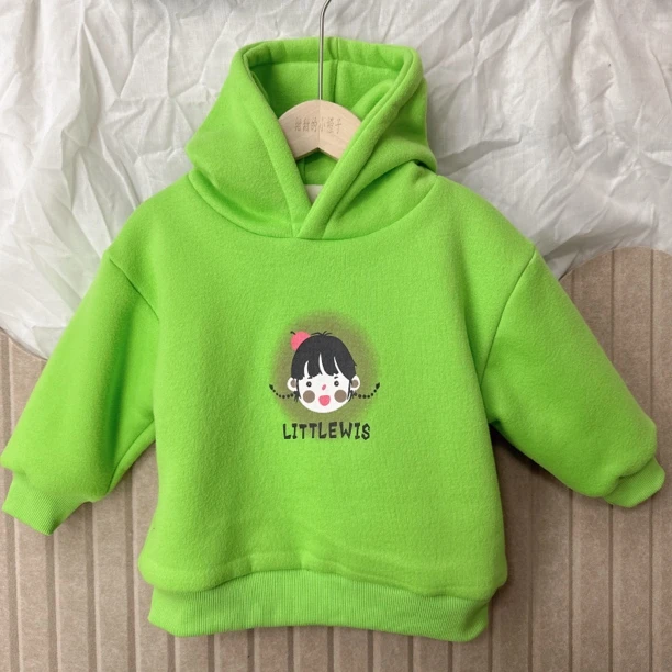 2024冬季韩版新款卫衣 儿童休闲洋气印花连帽加绒卫衣