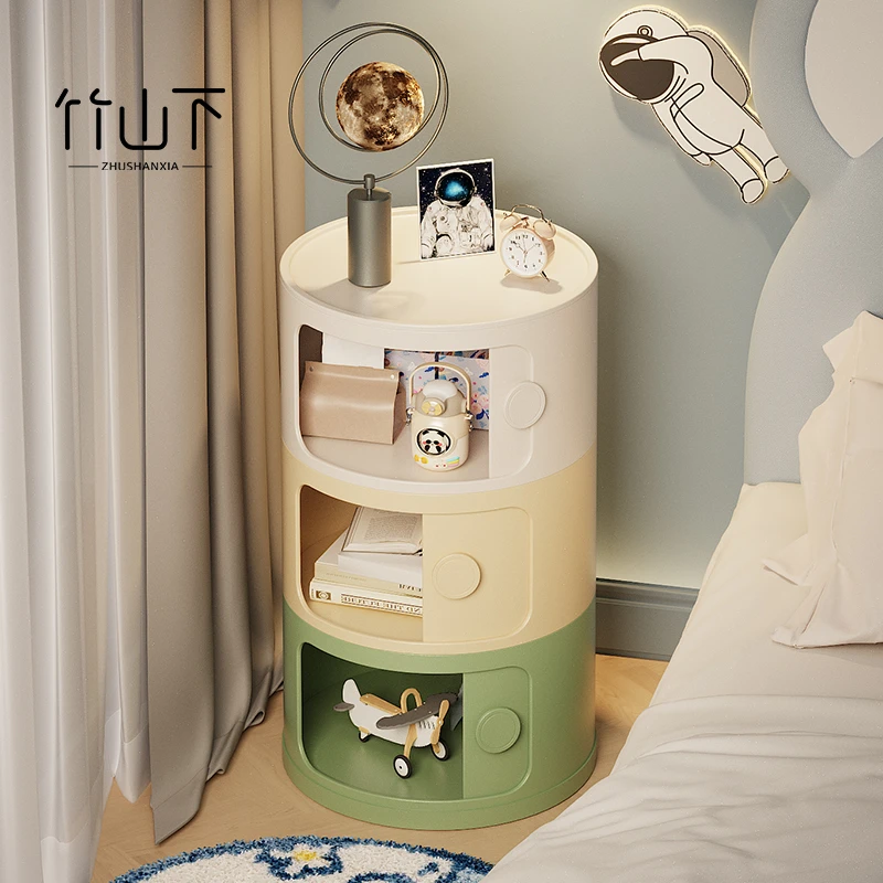 卧室床头柜家用轻奢简约防尘置物创意圆形大容量床头储物柜收纳柜