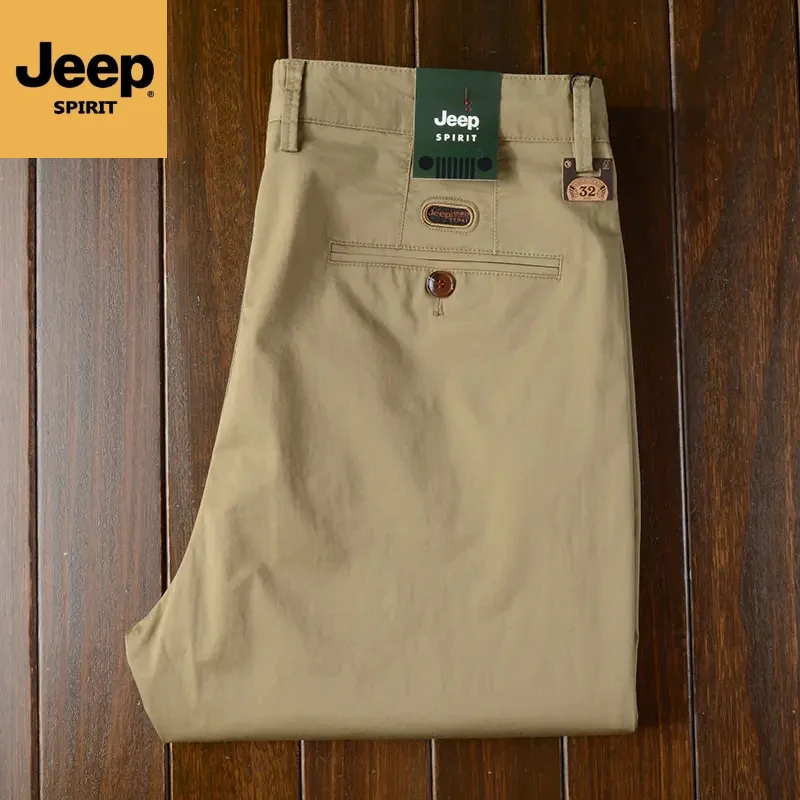 JEEPSPIRIT吉普秋冬季纯棉休闲裤男款直筒商务高腰加绒高级感男装
