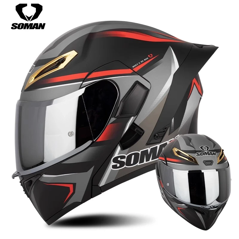 Soman揭面盔全盔摩托车头盔双镜片男电动车机车女四季防雾贴蓝牙