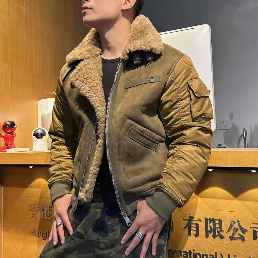 2024H·K美狮潮牌冬季机车风磨毛夹克棉潮流短款时尚