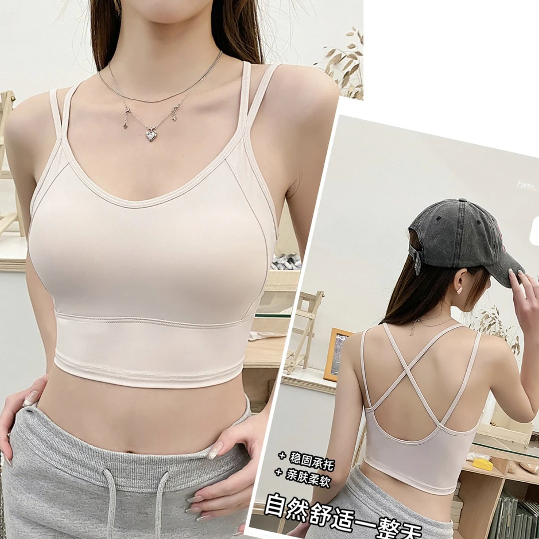网红夏季薄款无痕外穿防走光背心美背吊带舒适柔软无钢圈胖瘦妹