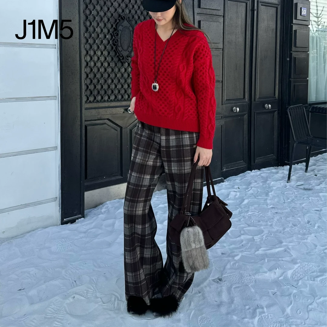 J1M5买手店 CNLEEWEI 24秋冬 格纹橡筋休闲裤加绒 设计师品牌时尚