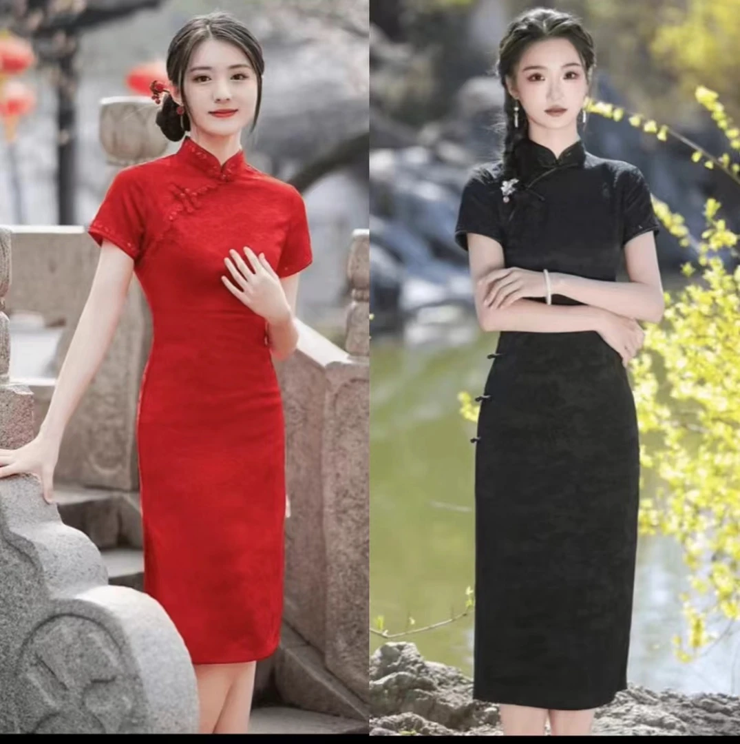 #Z-时尚改良版气质网红长款日常优雅提花夏季旗袍