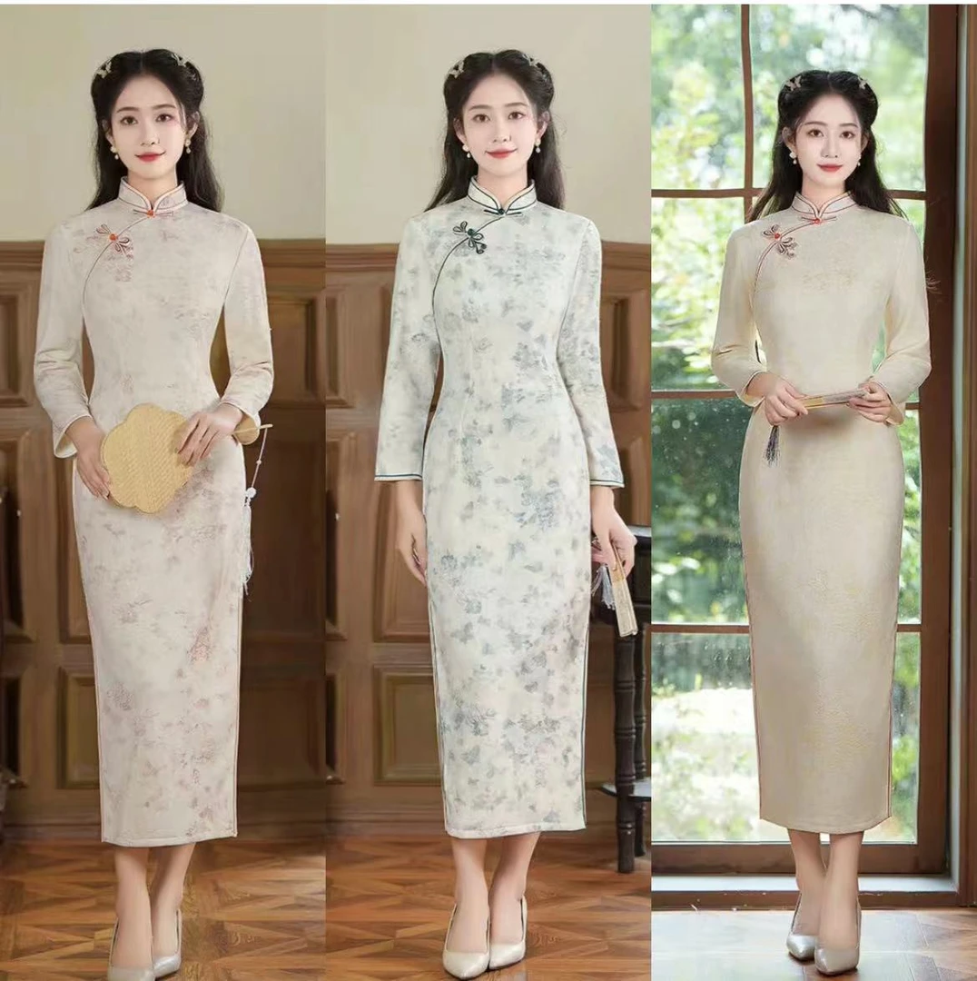 #Q-婉约风韵-冬款改气质良时尚优雅复古中国风旗袍长118日常加厚