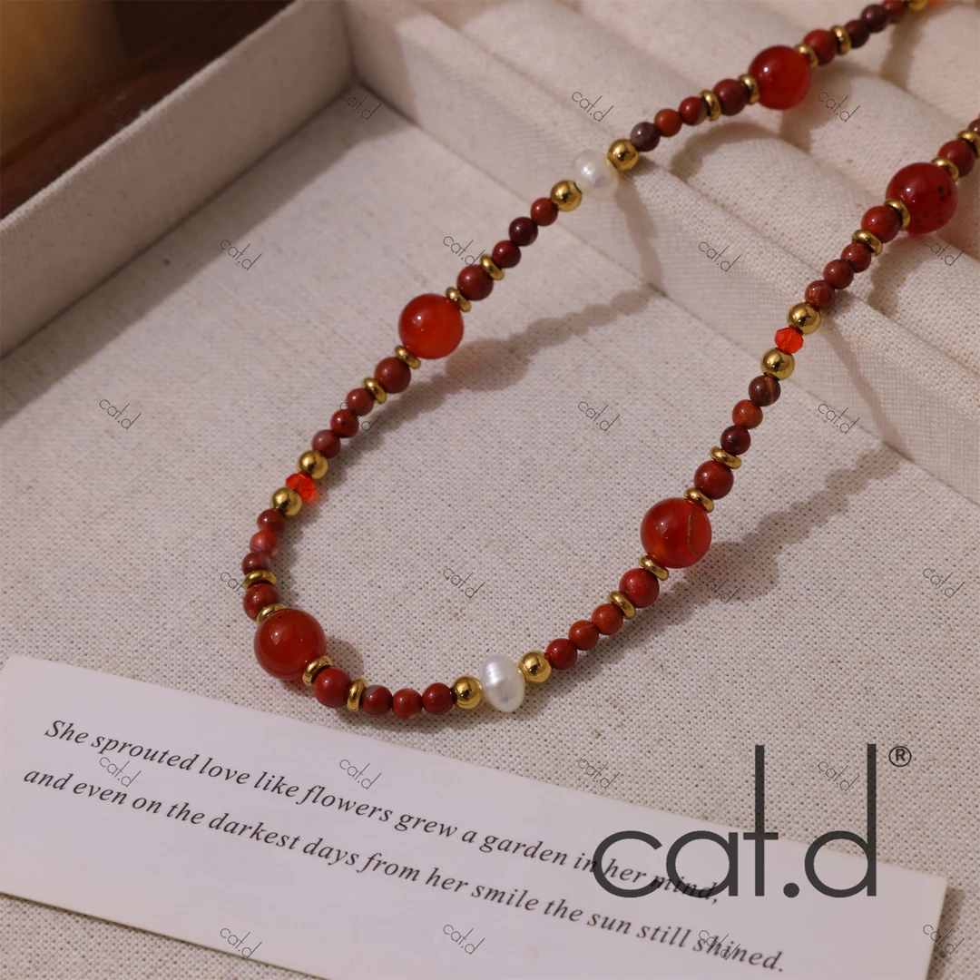 非金属项链 X3773《赤陶》复古红色气质设计款拼接串珠项链